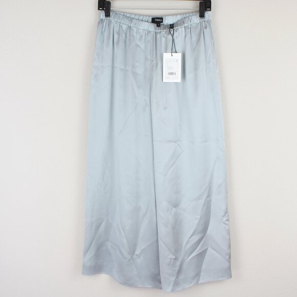 NWT Theory Silk Wide-Leg Cropped Pants, Mist Blue, Small | Light & Luxe Workwear - Picture 3 of 8